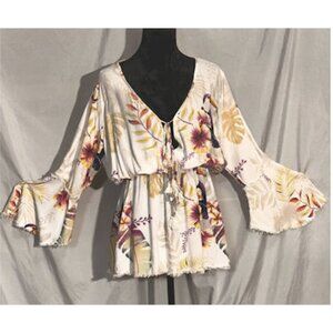 Z&L Wildflower Tunic, Raglan Sleeves, Unfinished Edges, Hippy Blouse, Size Med